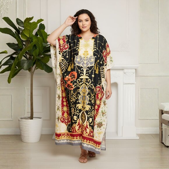 Gypsie Blu Plus Size Polyester Moo Moos Caftan Dress for Women Beach Cover-Up - Picture 1 of 10